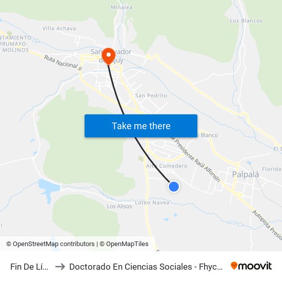 Fin De Línea to Doctorado En Ciencias Sociales - Fhycs - Unju map