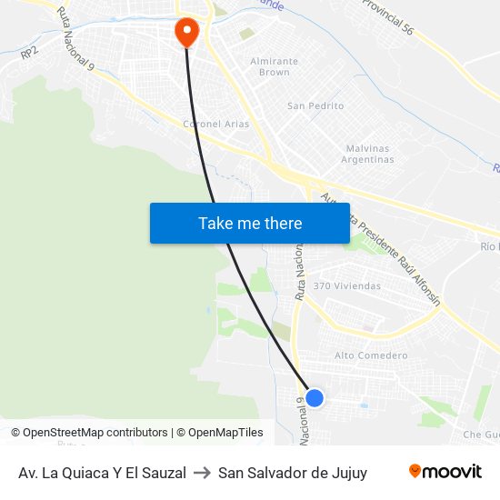 Av. La Quiaca Y El Sauzal to San Salvador de Jujuy map