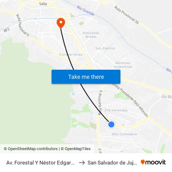 Av. Forestal Y Néstor Edgardo to San Salvador de Jujuy map