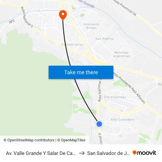 Av. Valle Grande Y Salar De Caucharí to San Salvador de Jujuy map