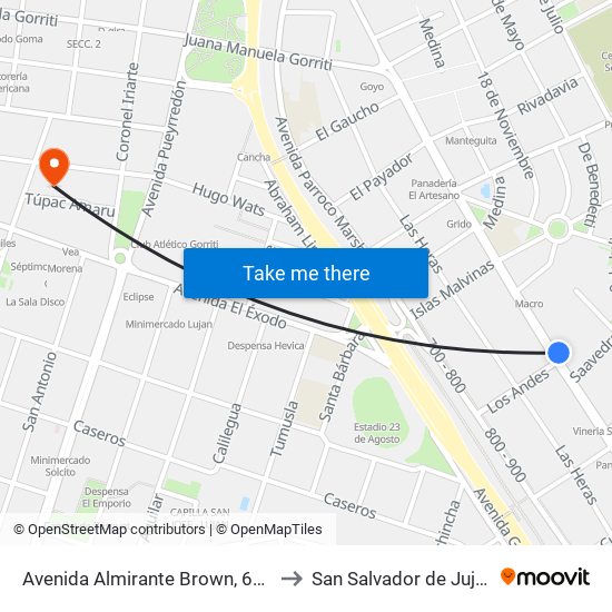 Avenida Almirante Brown, 692 to San Salvador de Jujuy map