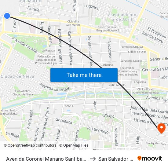 Avenida Coronel Mariano Santibanez 2000-2100 to San Salvador de Jujuy map