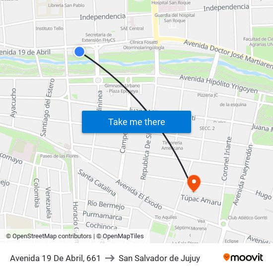 Avenida 19 De Abril, 661 to San Salvador de Jujuy map