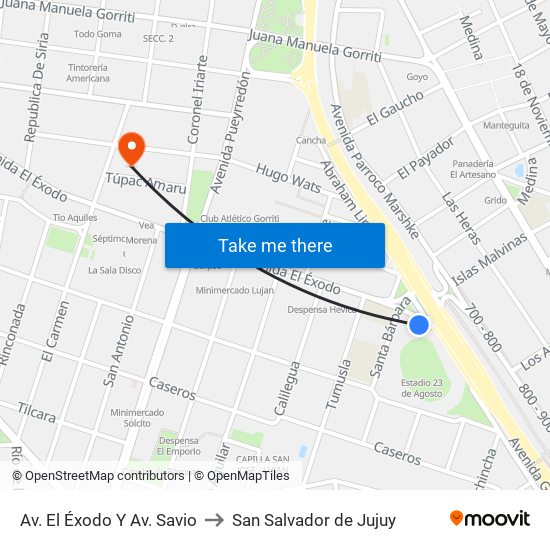 Av. El Éxodo Y Av. Savio to San Salvador de Jujuy map