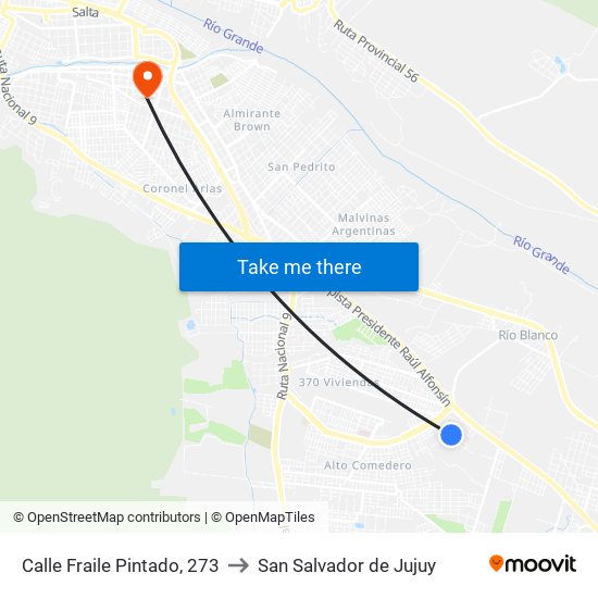 Calle Fraile Pintado, 273 to San Salvador de Jujuy map