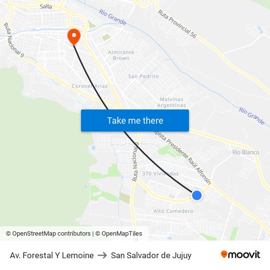 Av. Forestal Y Lemoine to San Salvador de Jujuy map