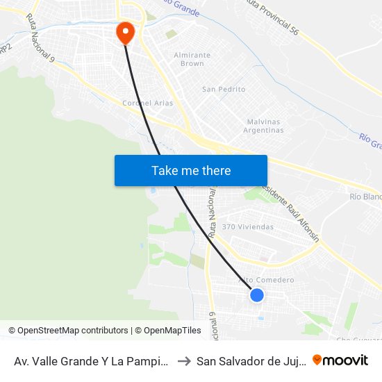 Av. Valle Grande Y La Pampitas to San Salvador de Jujuy map