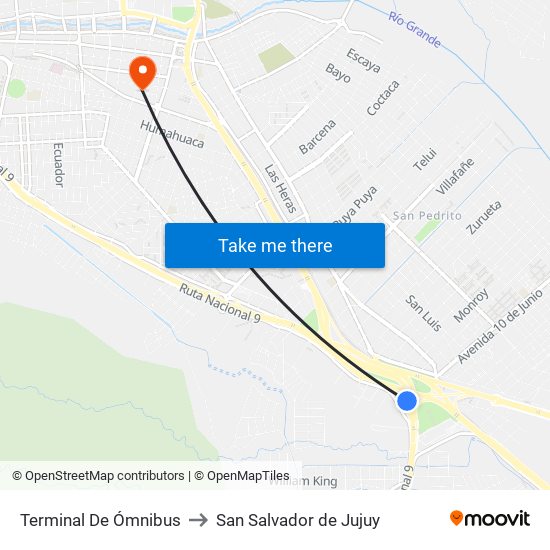 Terminal De Ómnibus to San Salvador de Jujuy map