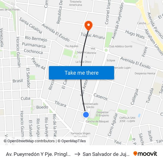 Av. Pueyrredón Y Pje. Pringles to San Salvador de Jujuy map