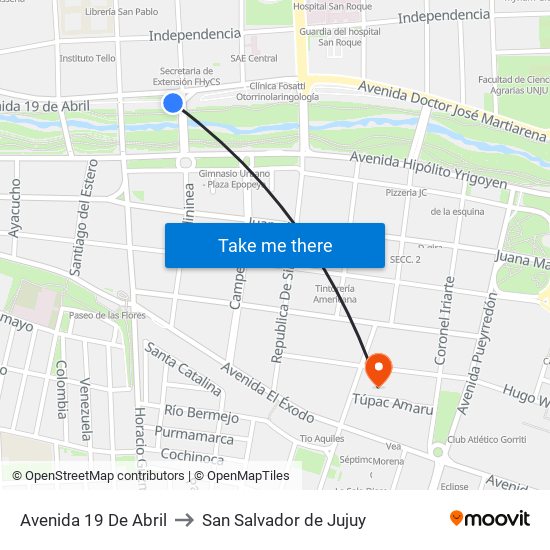 Avenida 19 De Abril to San Salvador de Jujuy map