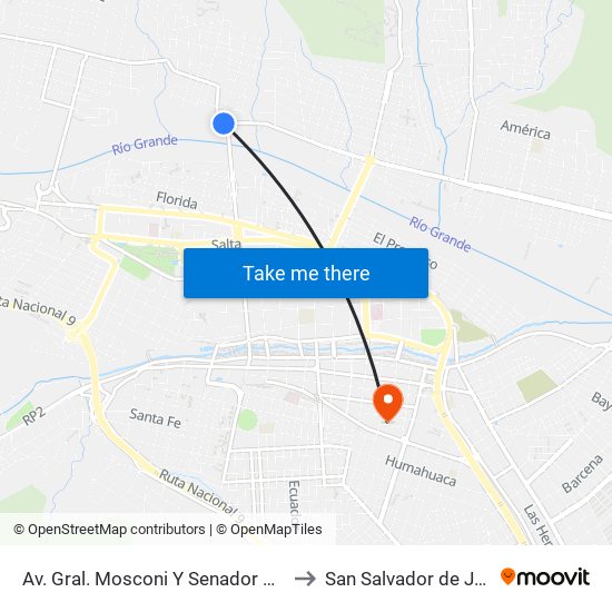 Av. Gral. Mosconi Y Senador Pérez to San Salvador de Jujuy map