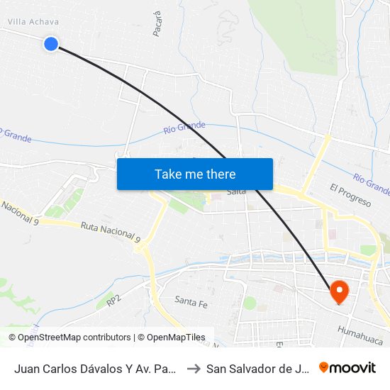 Juan Carlos Dávalos Y Av. Pasteur to San Salvador de Jujuy map