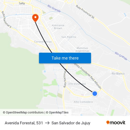 Avenida Forestal, 531 to San Salvador de Jujuy map