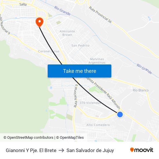 Gianonni Y Pje. El Brete to San Salvador de Jujuy map