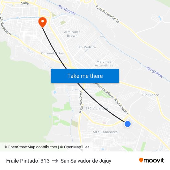 Fraile Pintado, 313 to San Salvador de Jujuy map