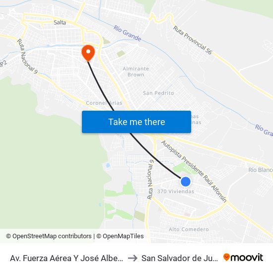 Av. Fuerza Aérea Y José Alberto to San Salvador de Jujuy map