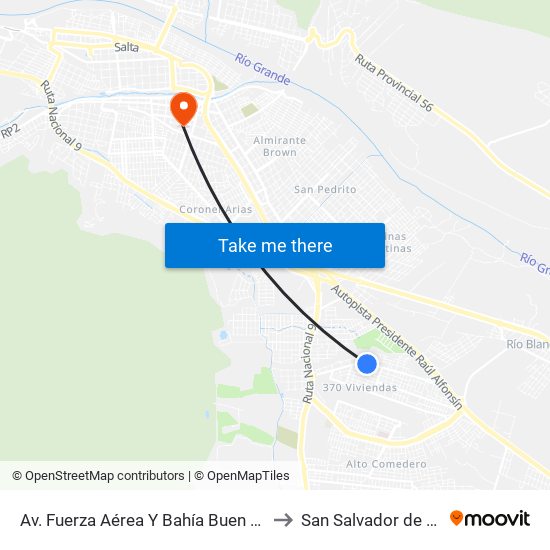 Av. Fuerza Aérea Y Bahía Buen Suceso to San Salvador de Jujuy map