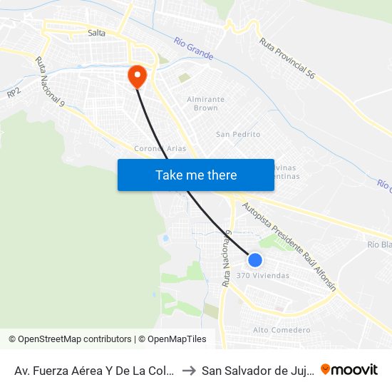 Av. Fuerza Aérea Y De La Colina to San Salvador de Jujuy map