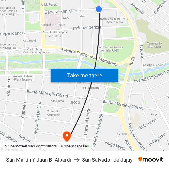 San Martín Y Juan B. Alberdi to San Salvador de Jujuy map