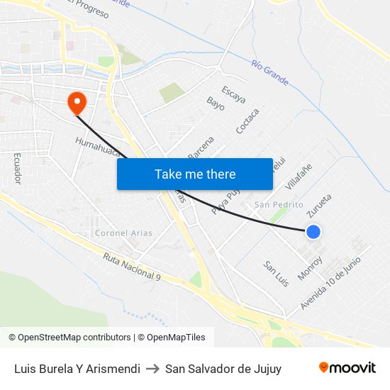 Luis Burela Y Arismendi to San Salvador de Jujuy map