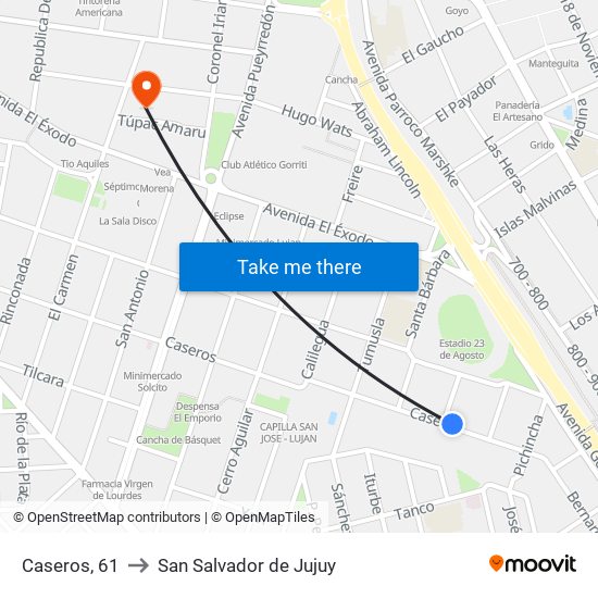 Caseros, 61 to San Salvador de Jujuy map