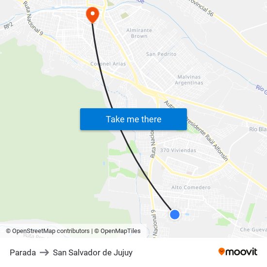 Parada to San Salvador de Jujuy map
