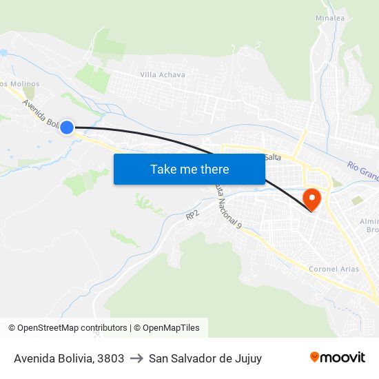 Avenida Bolivia, 3803 to San Salvador de Jujuy map