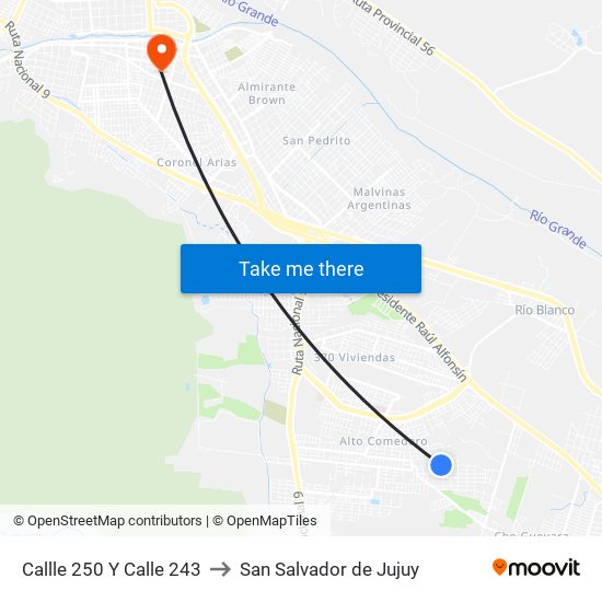 Callle 250 Y Calle 243 to San Salvador de Jujuy map