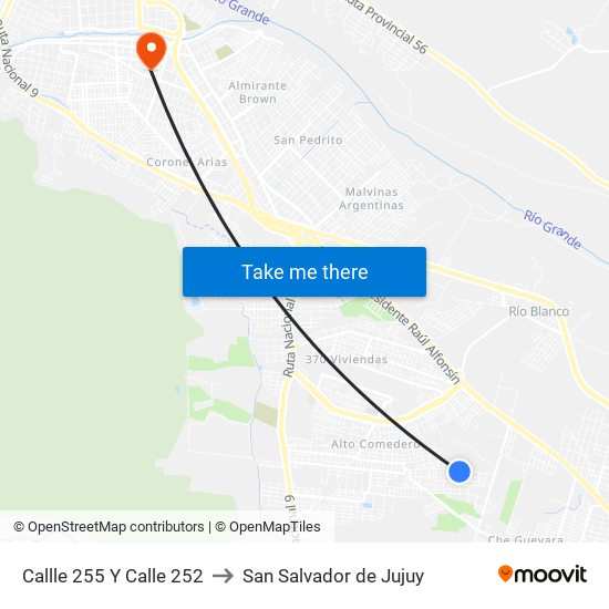 Callle 255 Y Calle 252 to San Salvador de Jujuy map