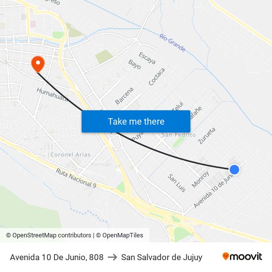 Avenida 10 De Junio, 808 to San Salvador de Jujuy map
