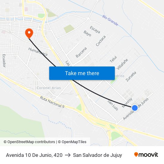 Avenida 10 De Junio, 420 to San Salvador de Jujuy map