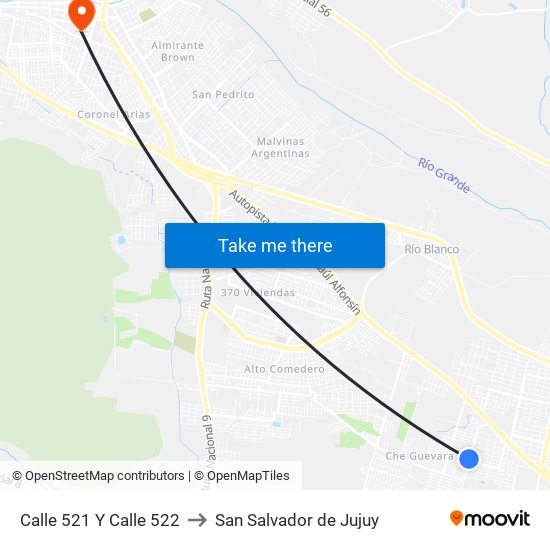 Calle 521 Y Calle 522 to San Salvador de Jujuy map