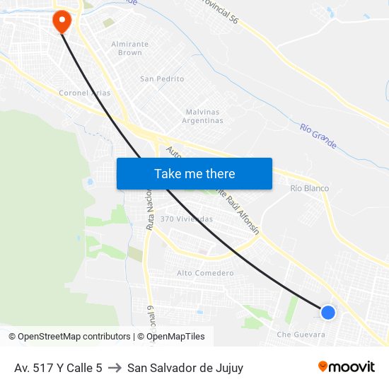 Av. 517 Y Calle 5 to San Salvador de Jujuy map