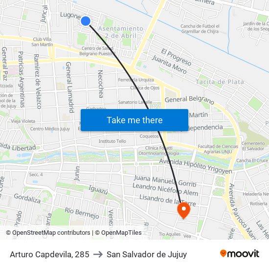 Arturo Capdevila, 285 to San Salvador de Jujuy map