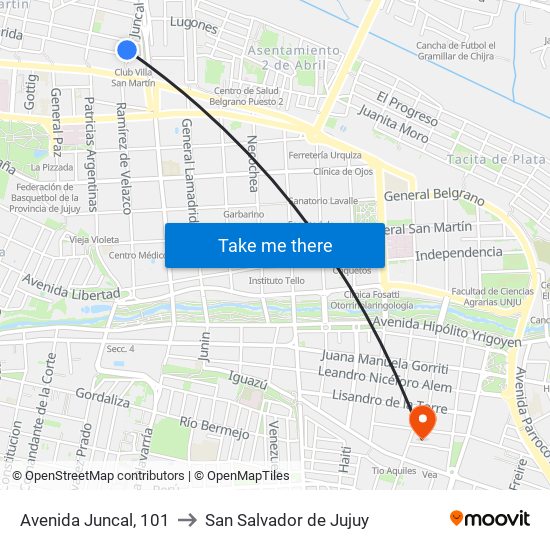 Avenida Juncal, 101 to San Salvador de Jujuy map