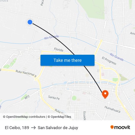 El Ceibo, 189 to San Salvador de Jujuy map