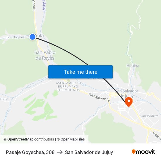 Pasaje Goyechea, 308 to San Salvador de Jujuy map