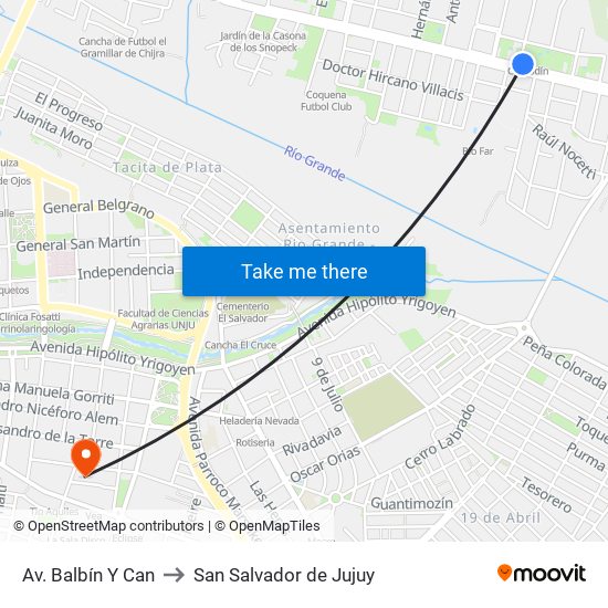 Av. Balbín Y Can to San Salvador de Jujuy map