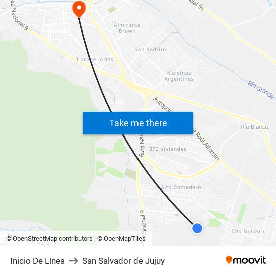 Inicio De Línea to San Salvador de Jujuy map