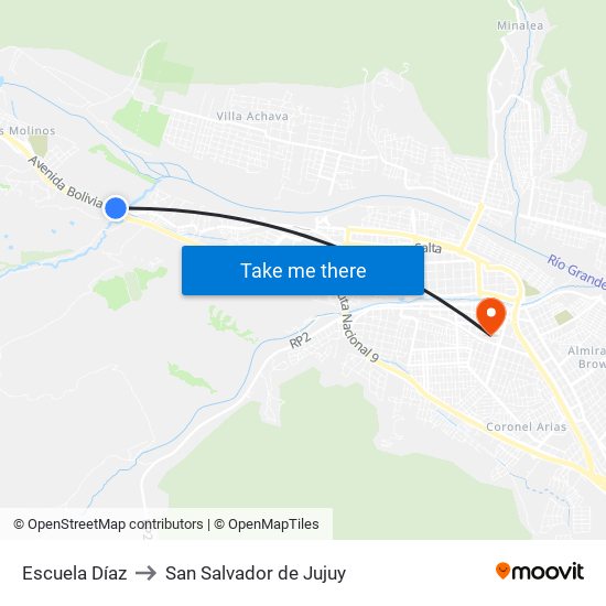 Escuela Díaz to San Salvador de Jujuy map