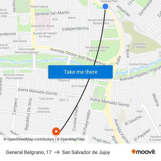 General Belgrano, 17 to San Salvador de Jujuy map