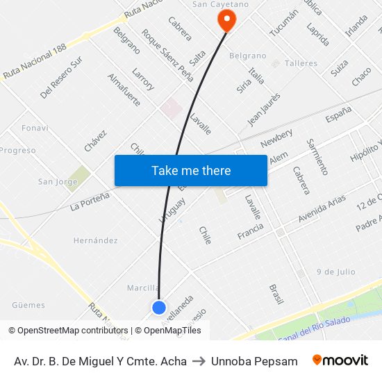 Av. Dr. B. De Miguel Y Cmte. Acha to Unnoba Pepsam map