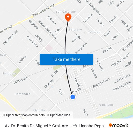 Av. Dr.  Benito De Miguel Y Gral. Arenales to Unnoba Pepsam map