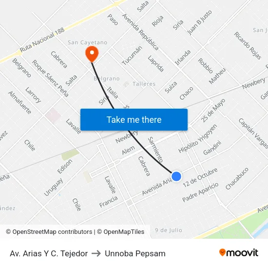 Av. Arias Y C. Tejedor to Unnoba Pepsam map