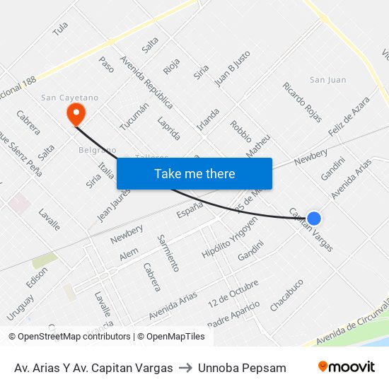 Av. Arias Y Av. Capitan Vargas to Unnoba Pepsam map