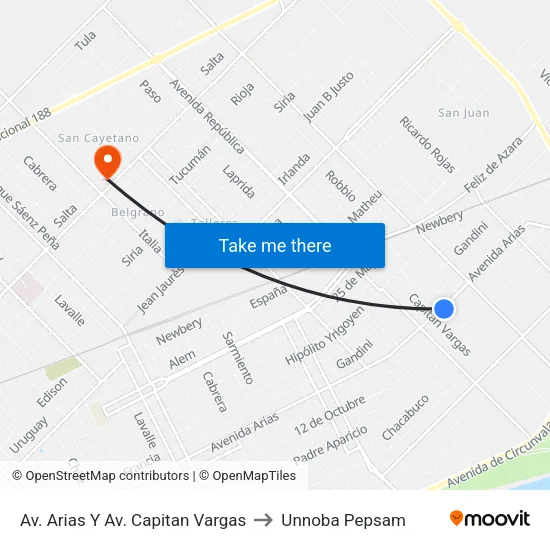 Av. Arias Y Av. Capitan Vargas to Unnoba Pepsam map