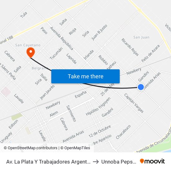 Av. La Plata Y Trabajadores Argentinos to Unnoba Pepsam map