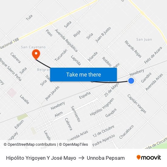 Hipólito Yrigoyen Y José Mayo to Unnoba Pepsam map