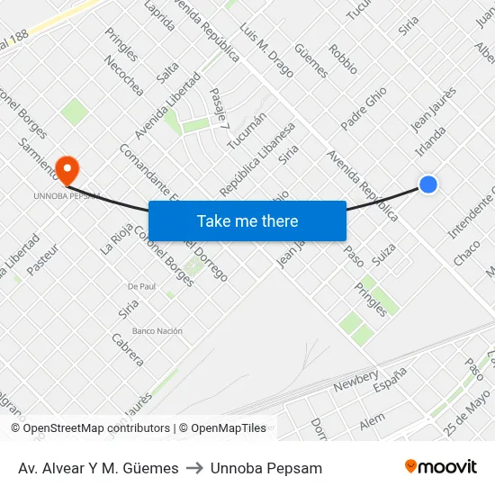 Av. Alvear Y M. Güemes to Unnoba Pepsam map