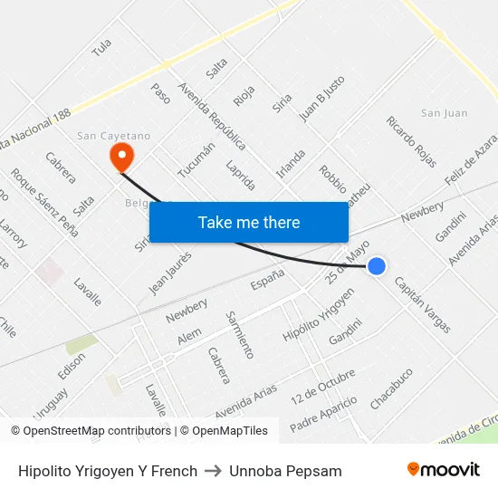 Hipolito Yrigoyen Y French to Unnoba Pepsam map